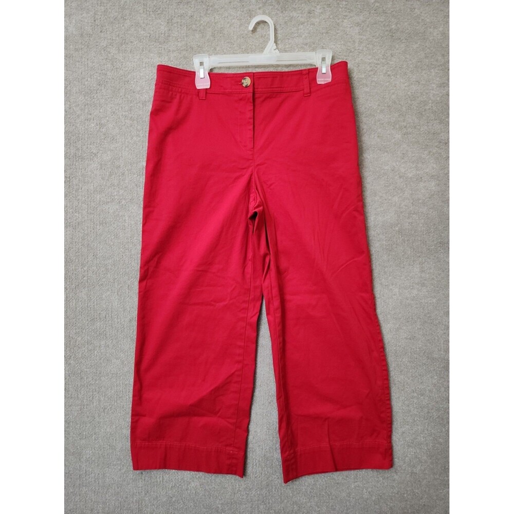 Talbots Wide Ankle Heritage Twill Pants Womens 10 Petite Red Stretch